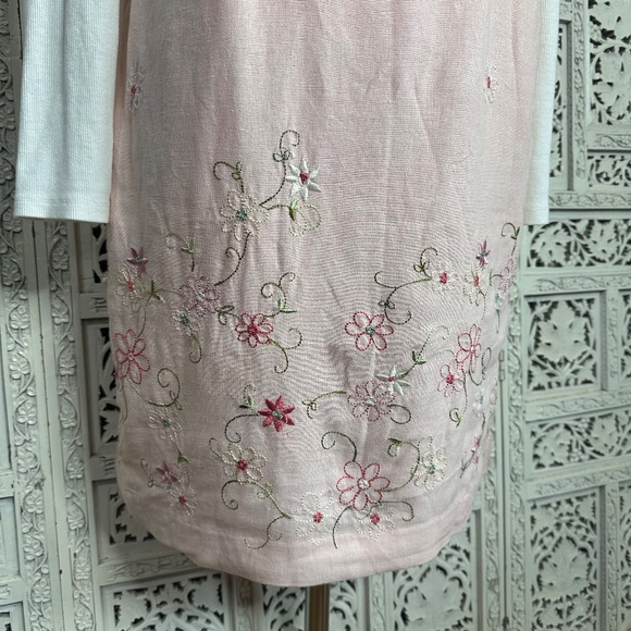 Vintage Light Pink Floral Embroidered Linen Blend Sleeveless Dress Sz Small - Picture 3 of 7